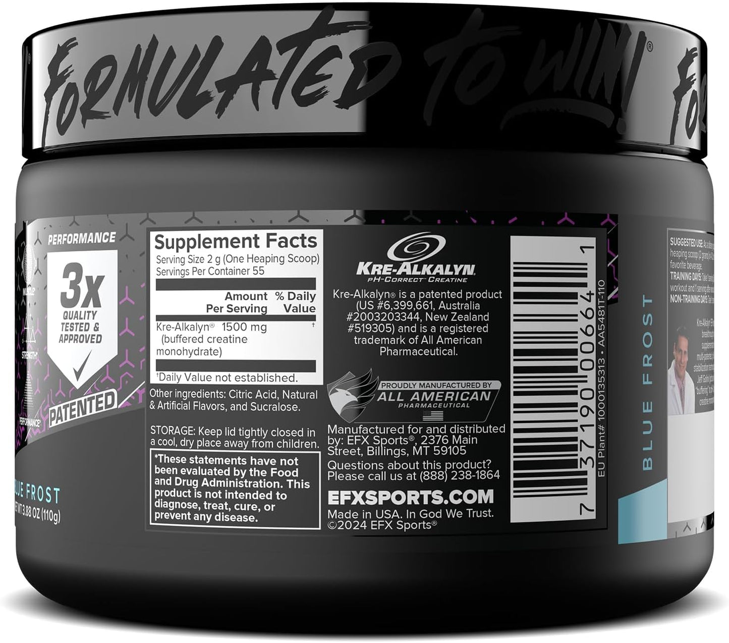 Kre-Alkalyn EFX Powder - pH Correct Creatine Monohydrate Supplement for Strength & Muscle Growth - Blue Frost - 55 Servings