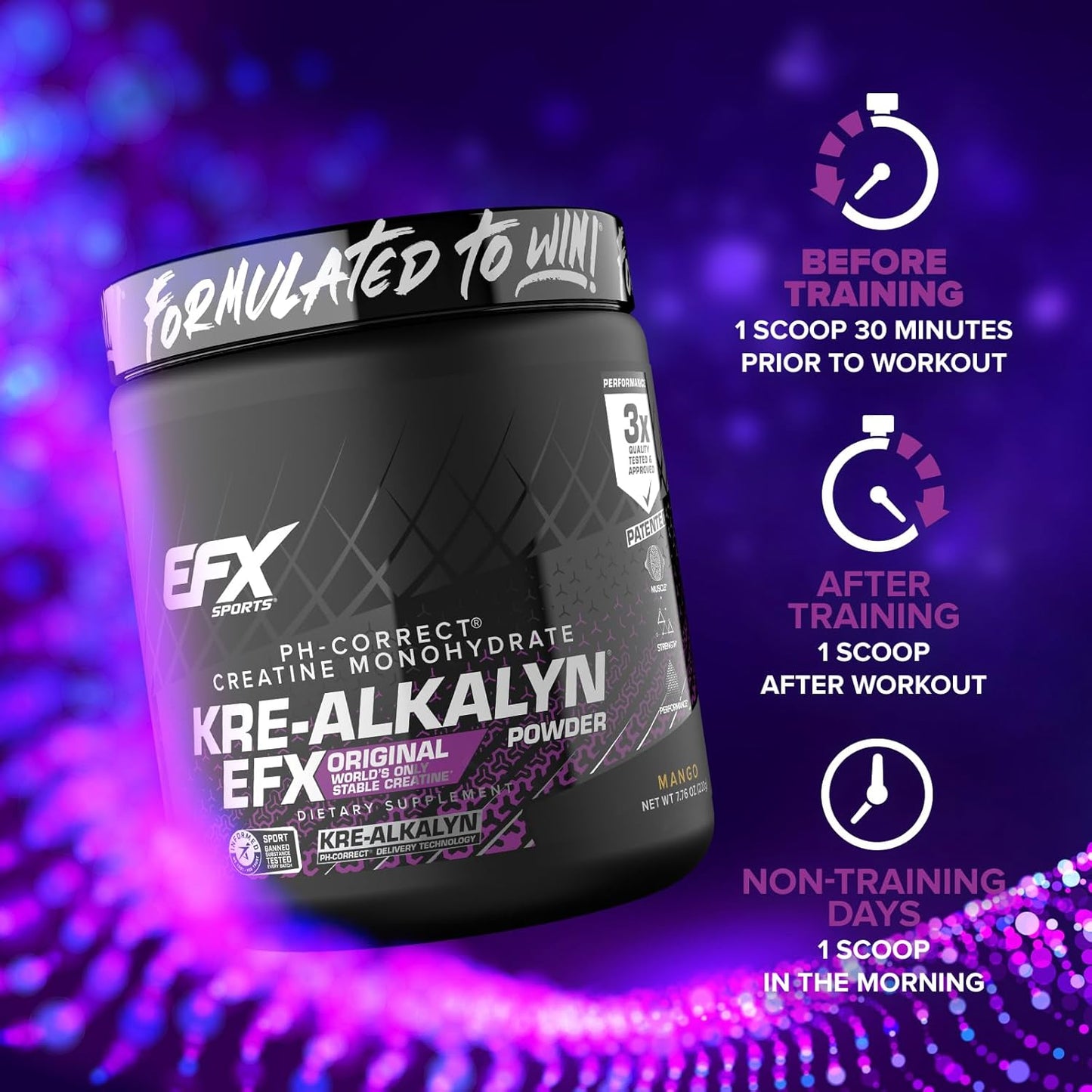 Kre-Alkalyn EFX Powder Supplement for Strength, Muscle Growth & Performance - Mango Flavor - 110 Servings