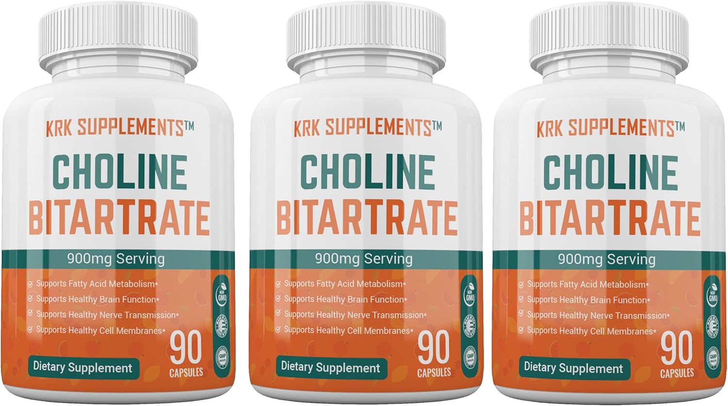 KRK SUPPLEMENTS Choline Bitartrate 900mg Bundle Combo - 3 Bottles