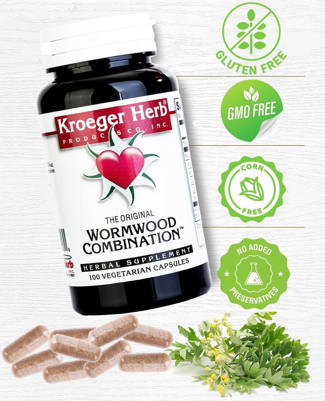 Kroeger Herb Wormwood Combination Vegetarian Capsules, 100 Count, Pack of 2 - Herbal Supplement
