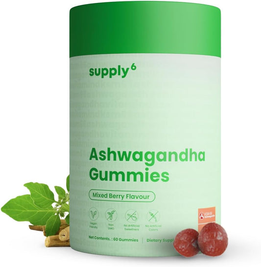 KSM-66 Ashwagandha & Vitamin D Gummy - Mixed Berry Flavor - Vegan & Non-GMO - 60 Count - Gluten-Free - Plant Based - Gelatin-Free - 1 Pack