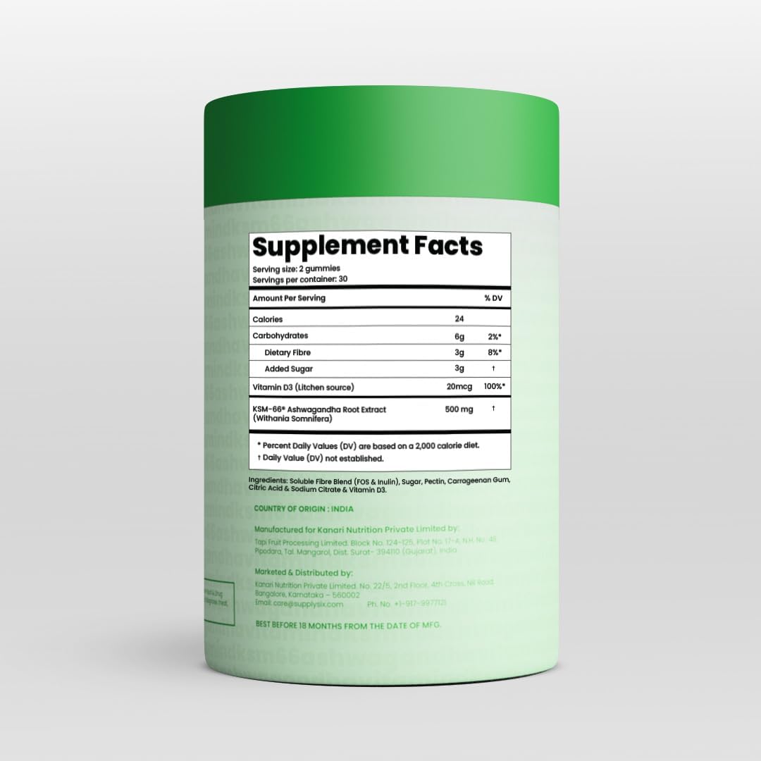 KSM-66 Ashwagandha & Vitamin D Gummy - Mixed Berry Flavor - Vegan & Non-GMO - 60 Count - Gluten-Free - Plant Based - Gelatin-Free - 1 Pack