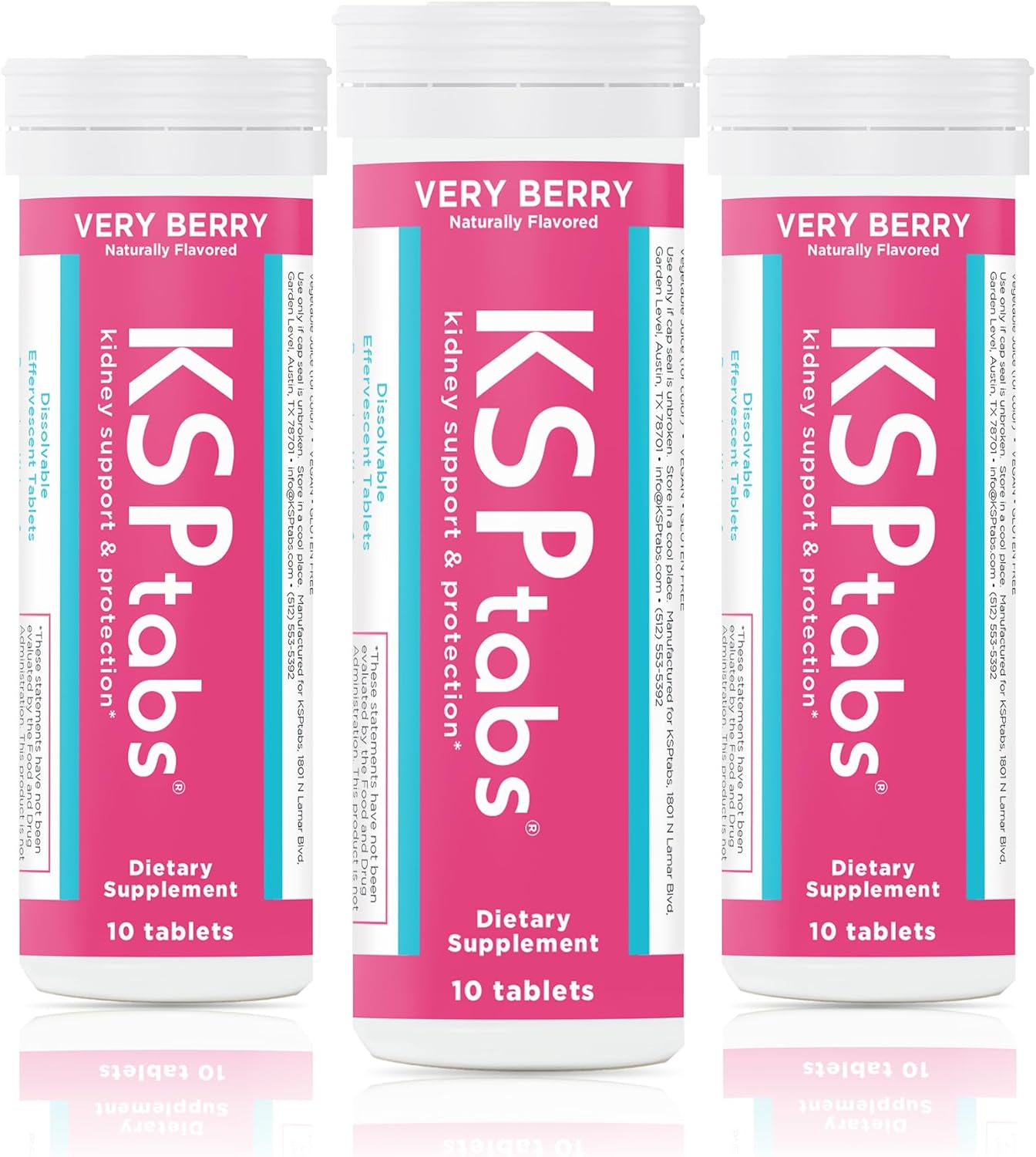 KSPtabs All Natural Hydration & Kidney Health Supplement - Very Berry, 3 Pack - Prevents Calcium Oxalate Crystal Formation