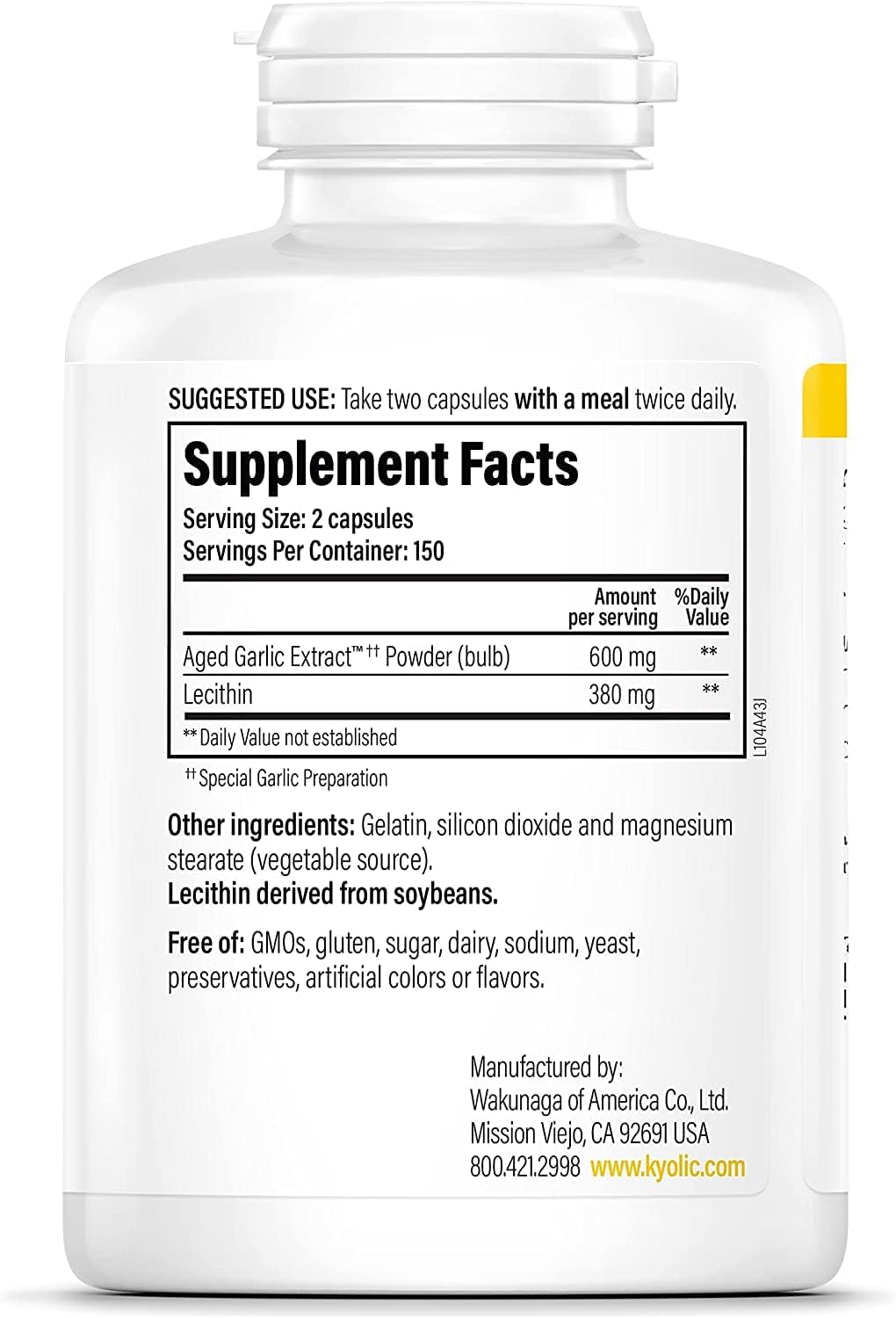 Kyolic #104 Garlic Extract with Lecithin 300 Capsules - Twin Pack