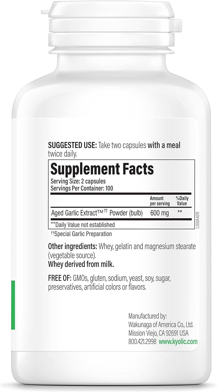 Kyolic Aged Garlic Extract Formula 100 Cardiovascular Support Supplement, 200 Capsules
