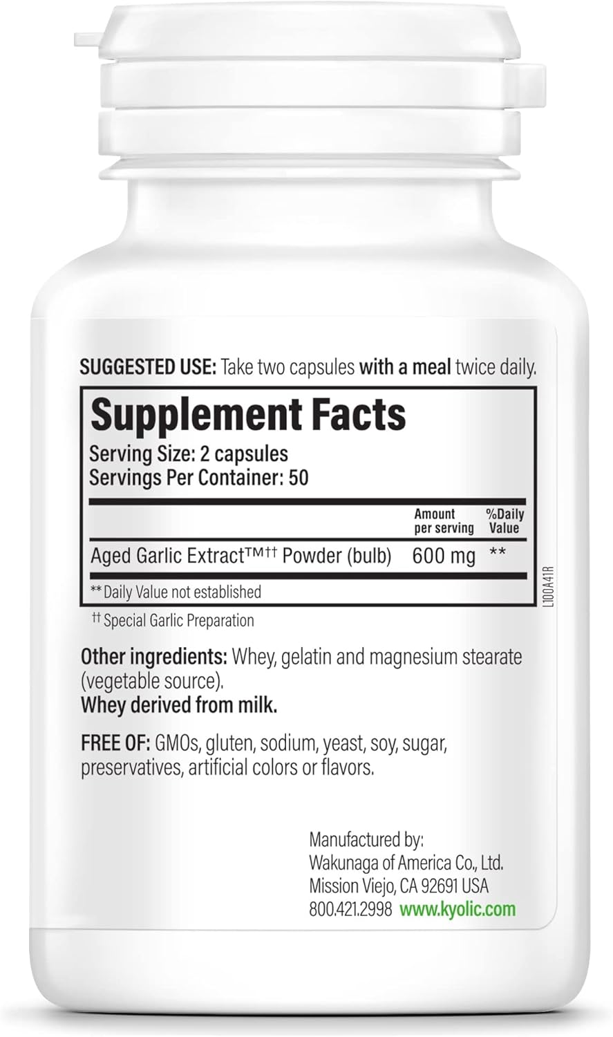 Kyolic Aged Garlic Extract Formula 100, Original Cardiovascular Support, 100 Capsules - Varied Packaging