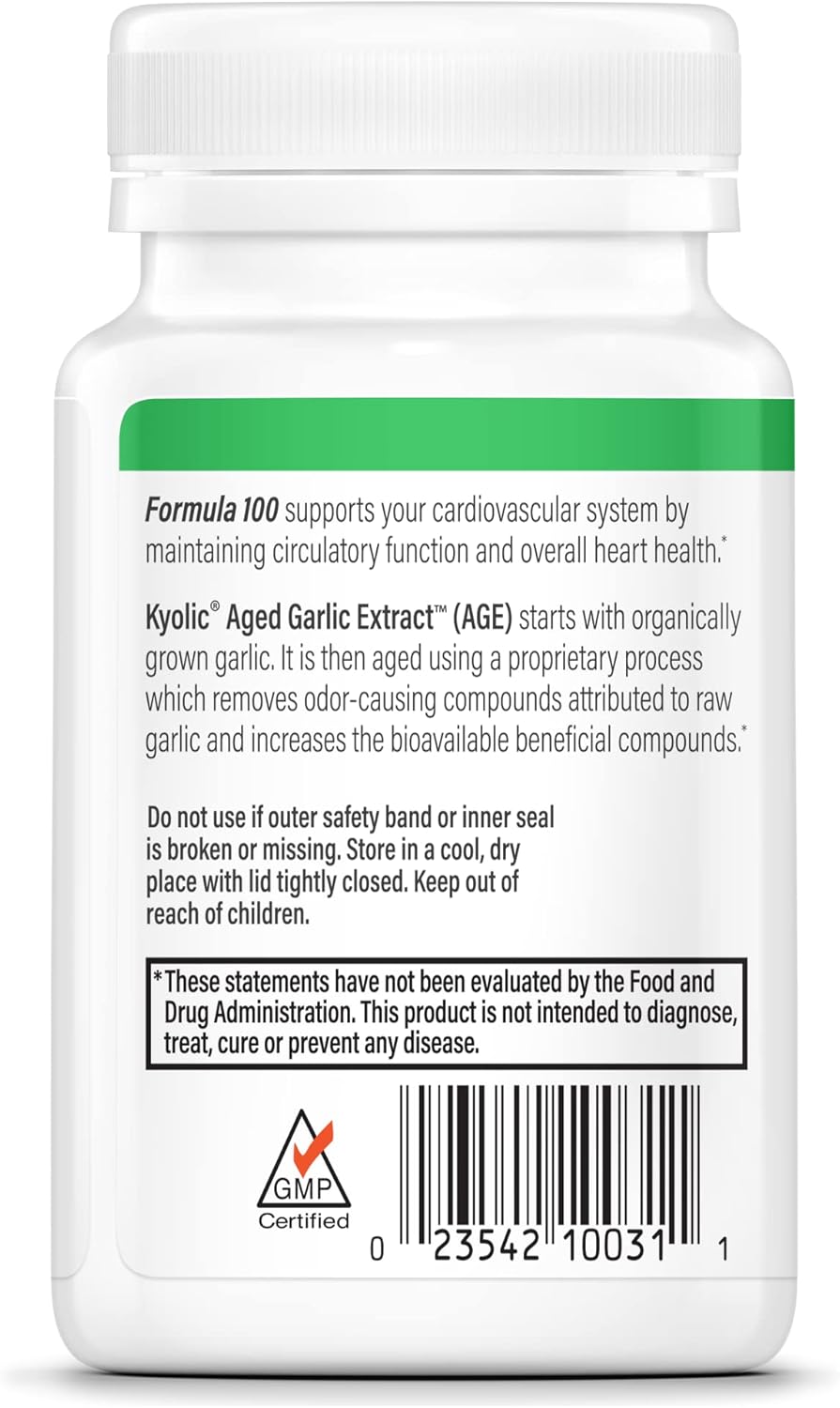 Kyolic Aged Garlic Extract Formula 100 Tablets for Cardiovascular Health - Original Blend with Varying Packaging