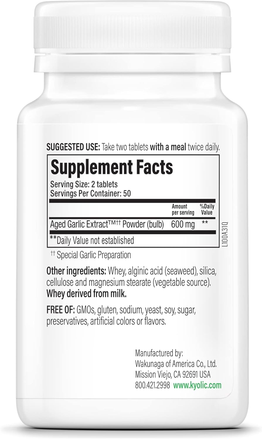 Kyolic Aged Garlic Extract Formula 100 Tablets for Cardiovascular Health - Original Blend with Varying Packaging