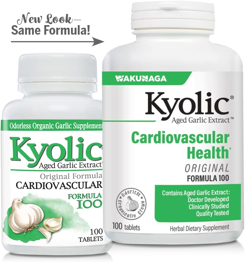 Kyolic Aged Garlic Extract Formula 100 Tablets for Cardiovascular Health - Original Blend with Varying Packaging