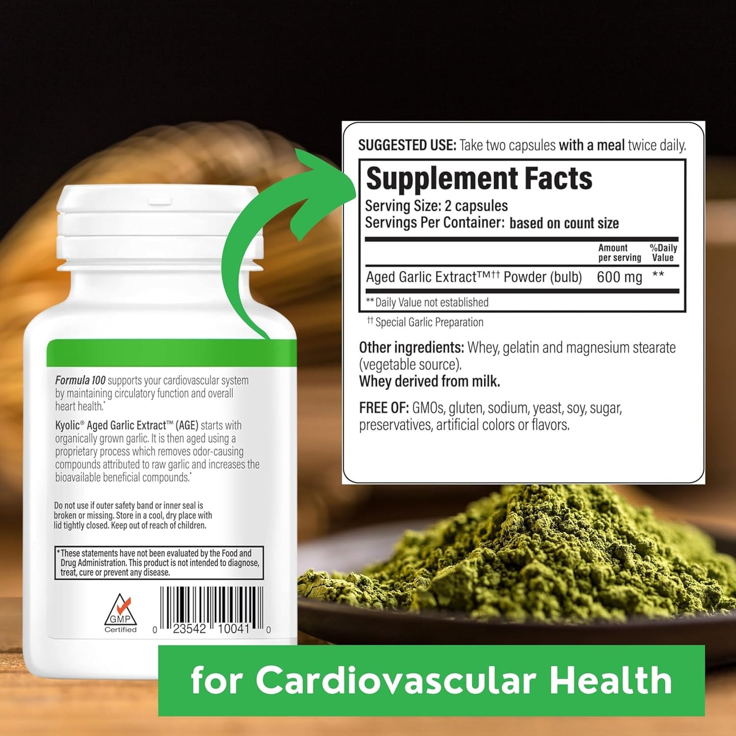 Kyolic Aged Garlic Extract Formula 100 with Multi-Purpose Key Chain - Worldwide Nutrition Bundle, 100 Capsules