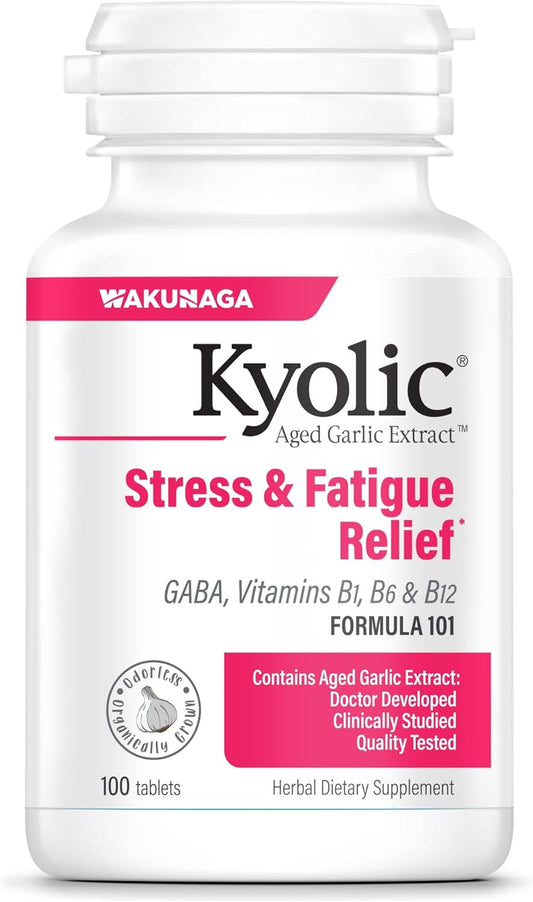 Kyolic Aged Garlic Extract Formula 101, 100 Tablets for Stress and Fatigue Relief - Packaging May Vary