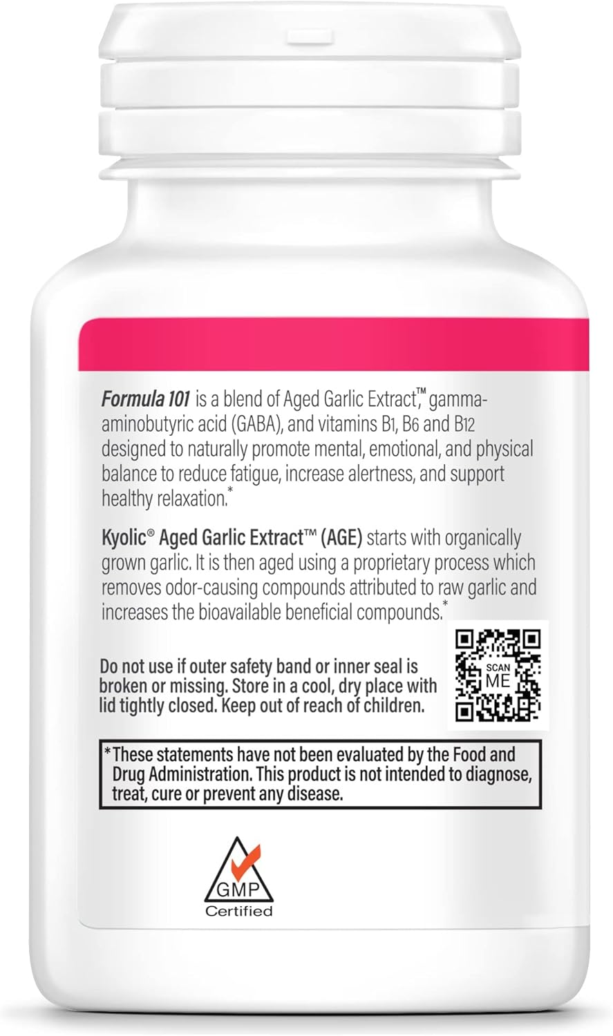 Kyolic Aged Garlic Extract Formula 101, 100 Tablets for Stress and Fatigue Relief - Packaging May Vary
