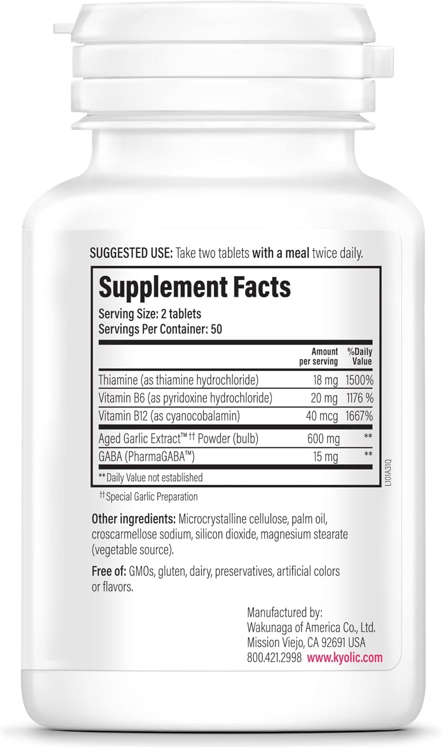 Kyolic Aged Garlic Extract Formula 101, 100 Tablets for Stress and Fatigue Relief - Packaging May Vary