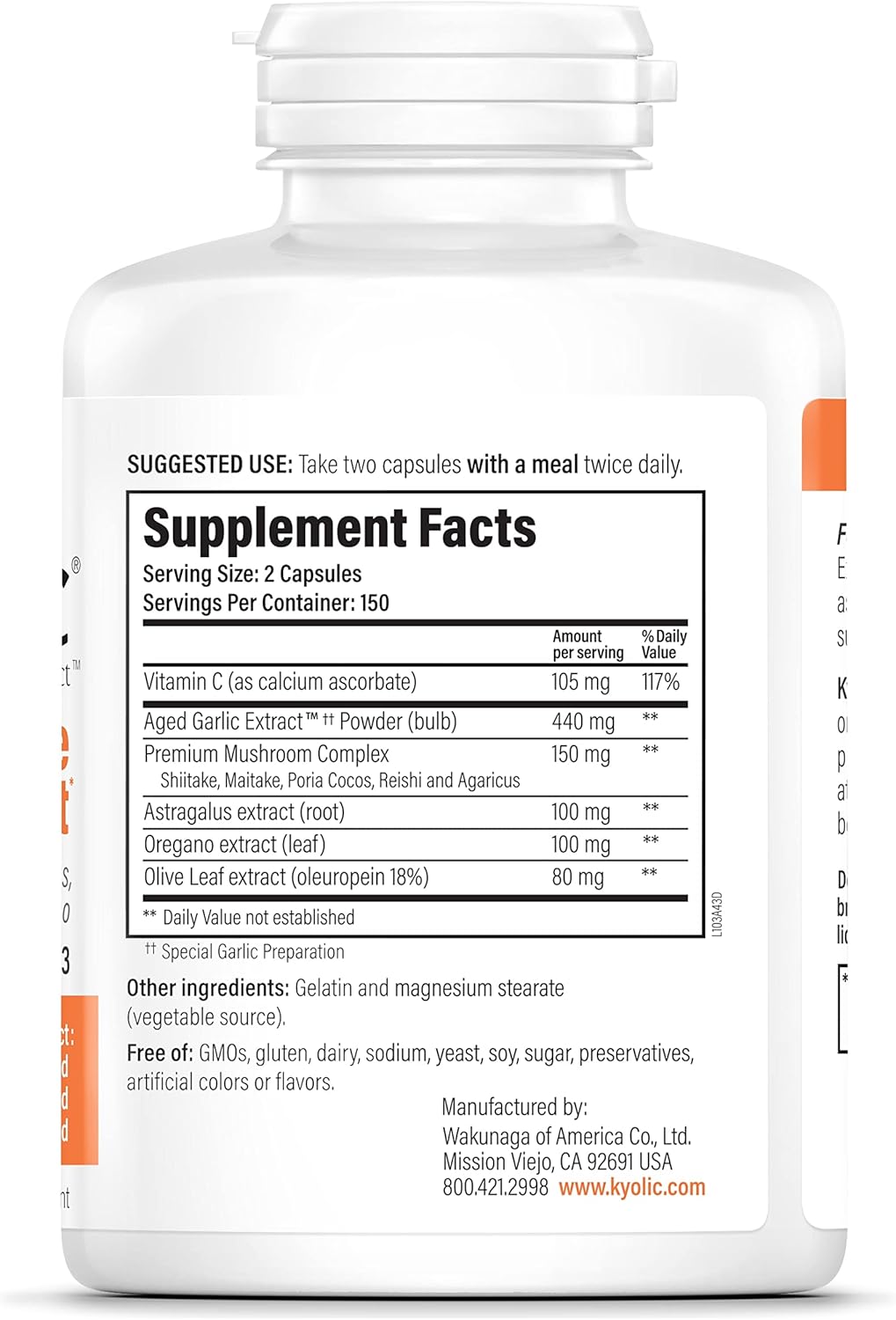 Kyolic Aged Garlic Extract Formula 103 Immune Support Capsules - 300 Count