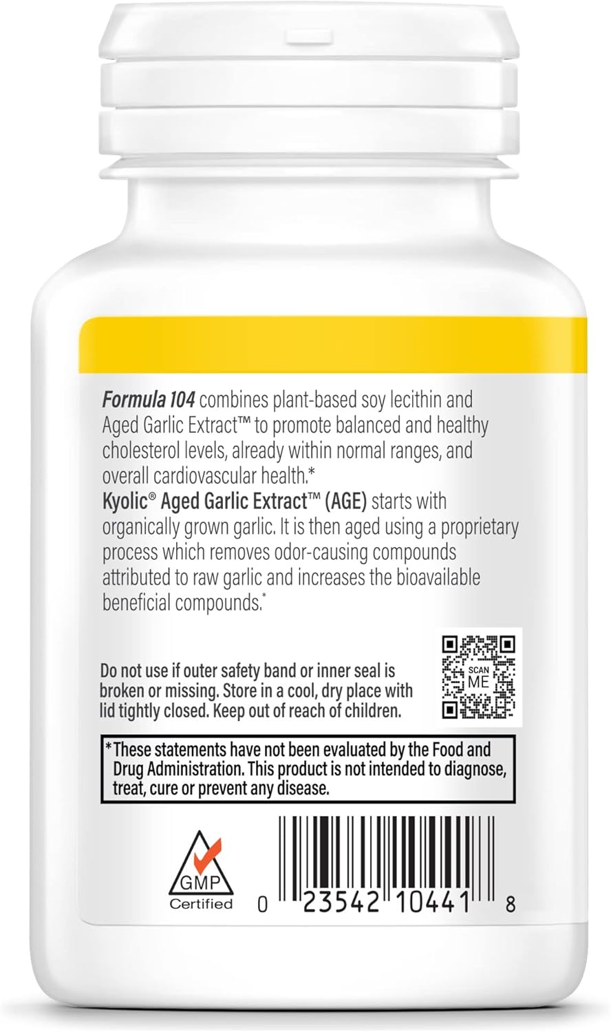 Kyolic Aged Garlic Extract Formula 104 for Cholesterol Health - 100 Capsules