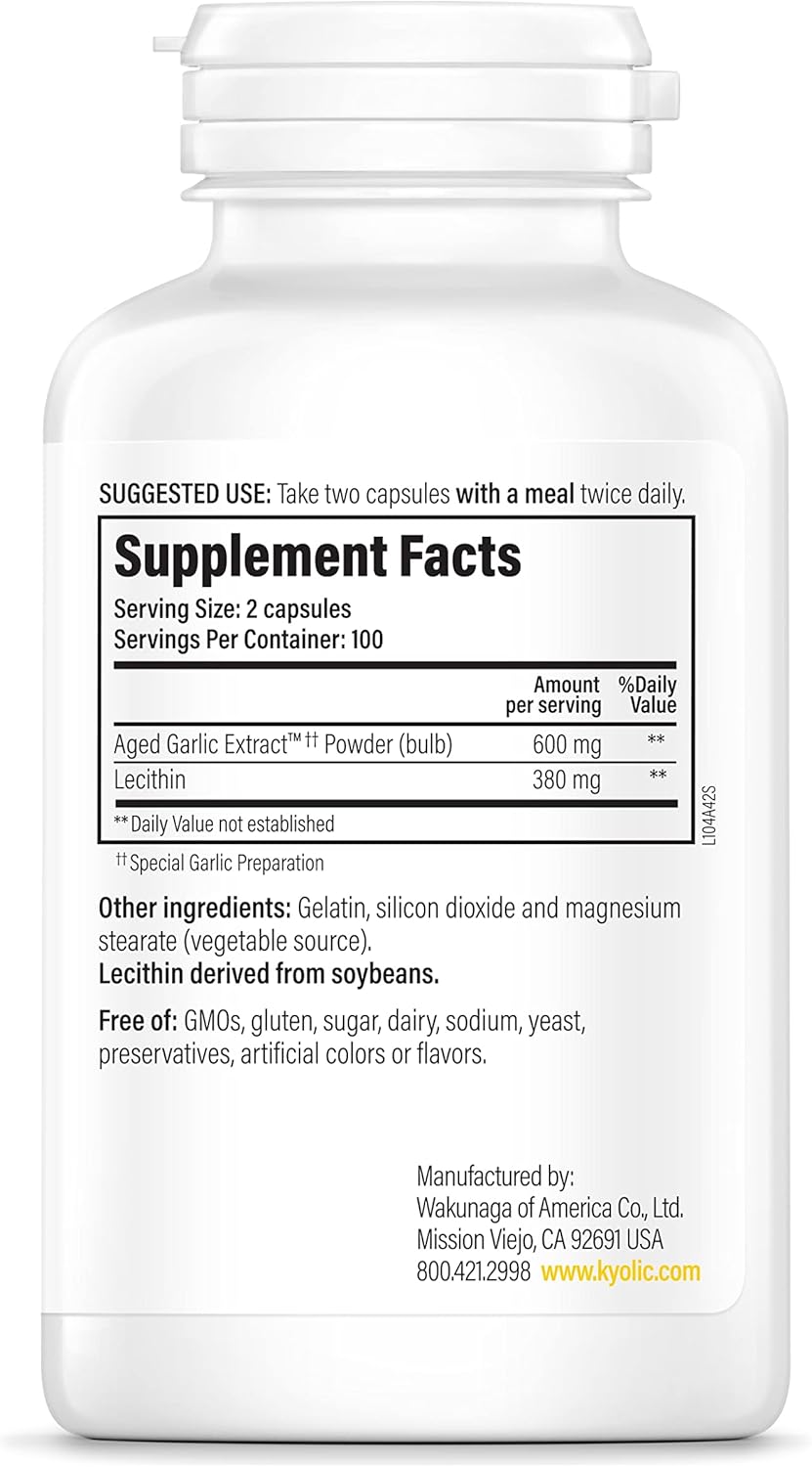 Kyolic Aged Garlic Extract Formula 104 for Cholesterol Health - 200 Capsules