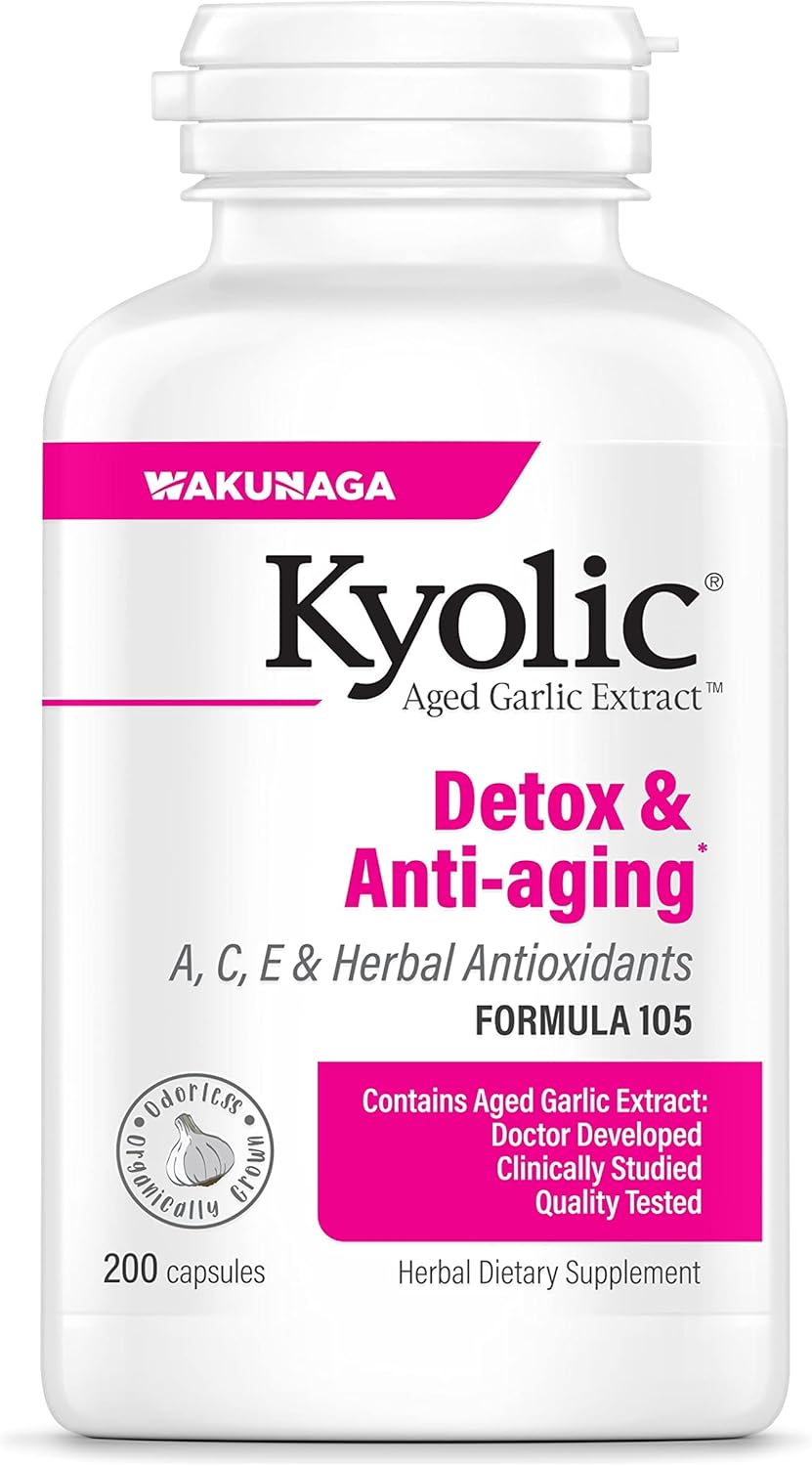 Kyolic Aged Garlic Extract Formula 105, Detox & Anti-Aging Supplement, 200 Capsules
