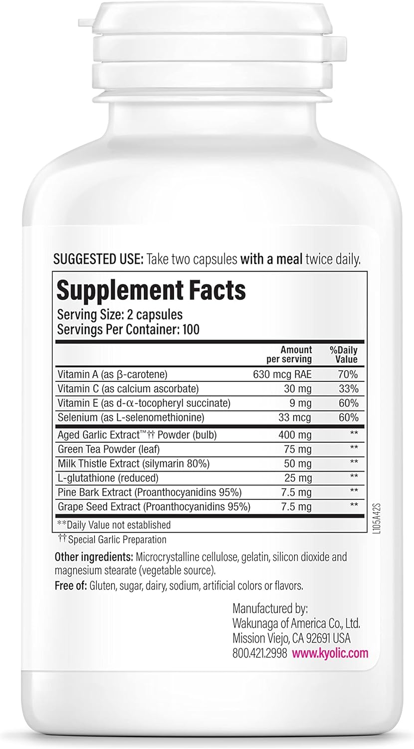 Kyolic Aged Garlic Extract Formula 105, Detox & Anti-Aging Supplement, 200 Capsules