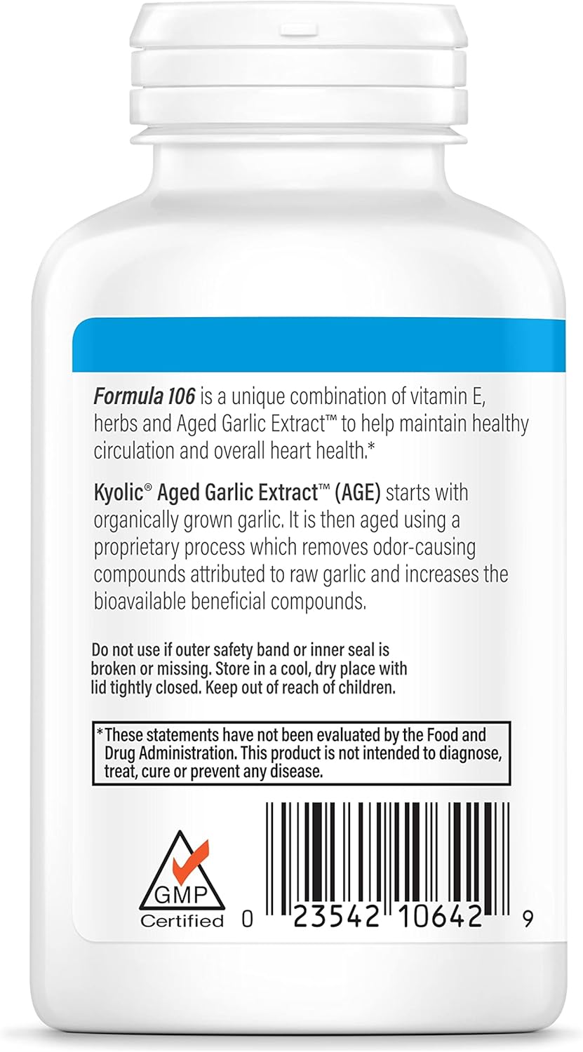 Kyolic Aged Garlic Extract Formula 106 for Circulation Health - 200 Capsules