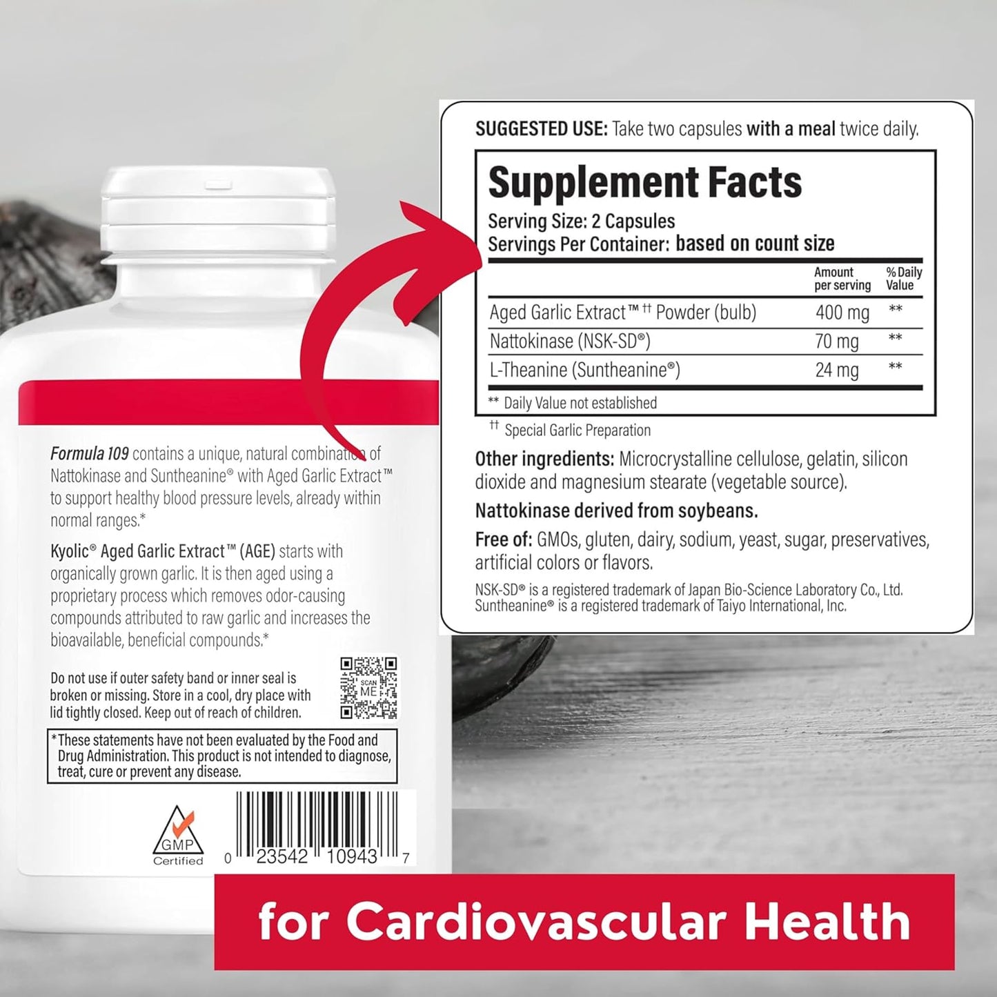 Kyolic Aged Garlic Extract Formula 109 Bundle with Blood Pressure Health Capsules and Multi-Purpose Key Chain