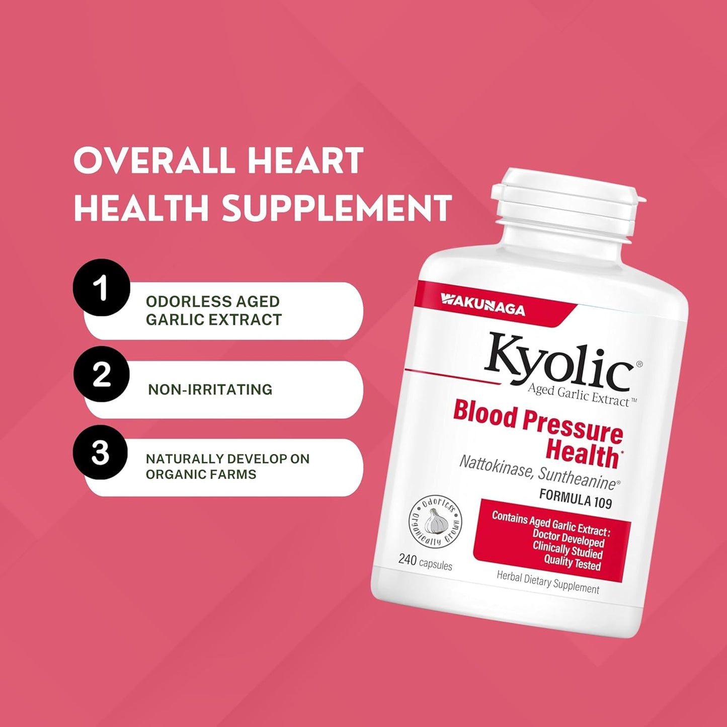 Kyolic Aged Garlic Extract Formula 109 Bundle with Blood Pressure Health Capsules and Multi-Purpose Key Chain