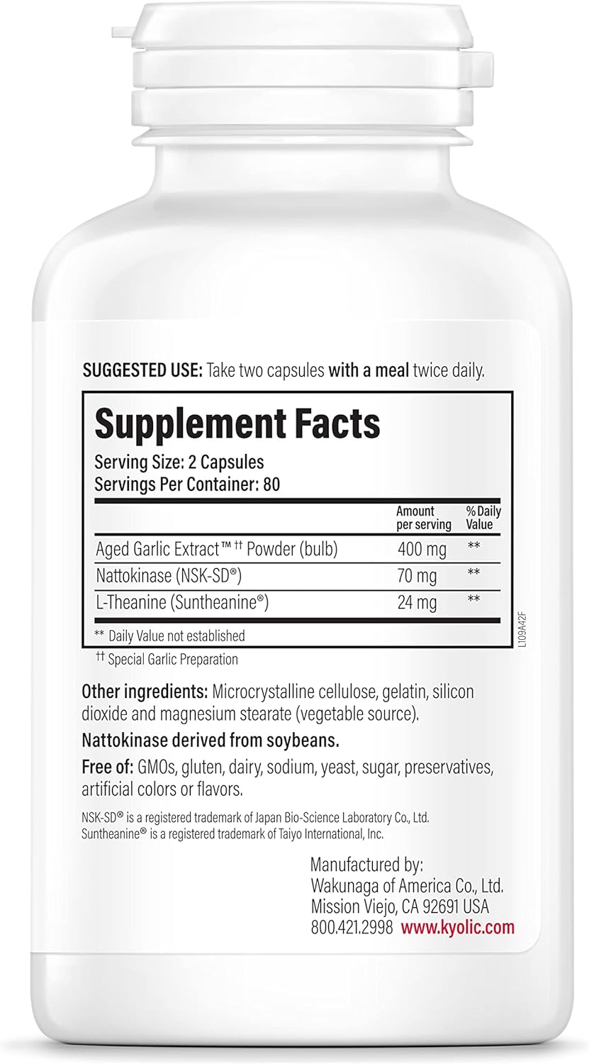 Kyolic Aged Garlic Extract Formula 109 for Blood Pressure Health - 160 Capsules