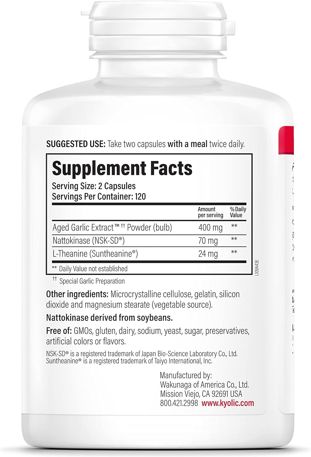 Kyolic Aged Garlic Extract Formula 109 for Blood Pressure Health - 240 Capsules