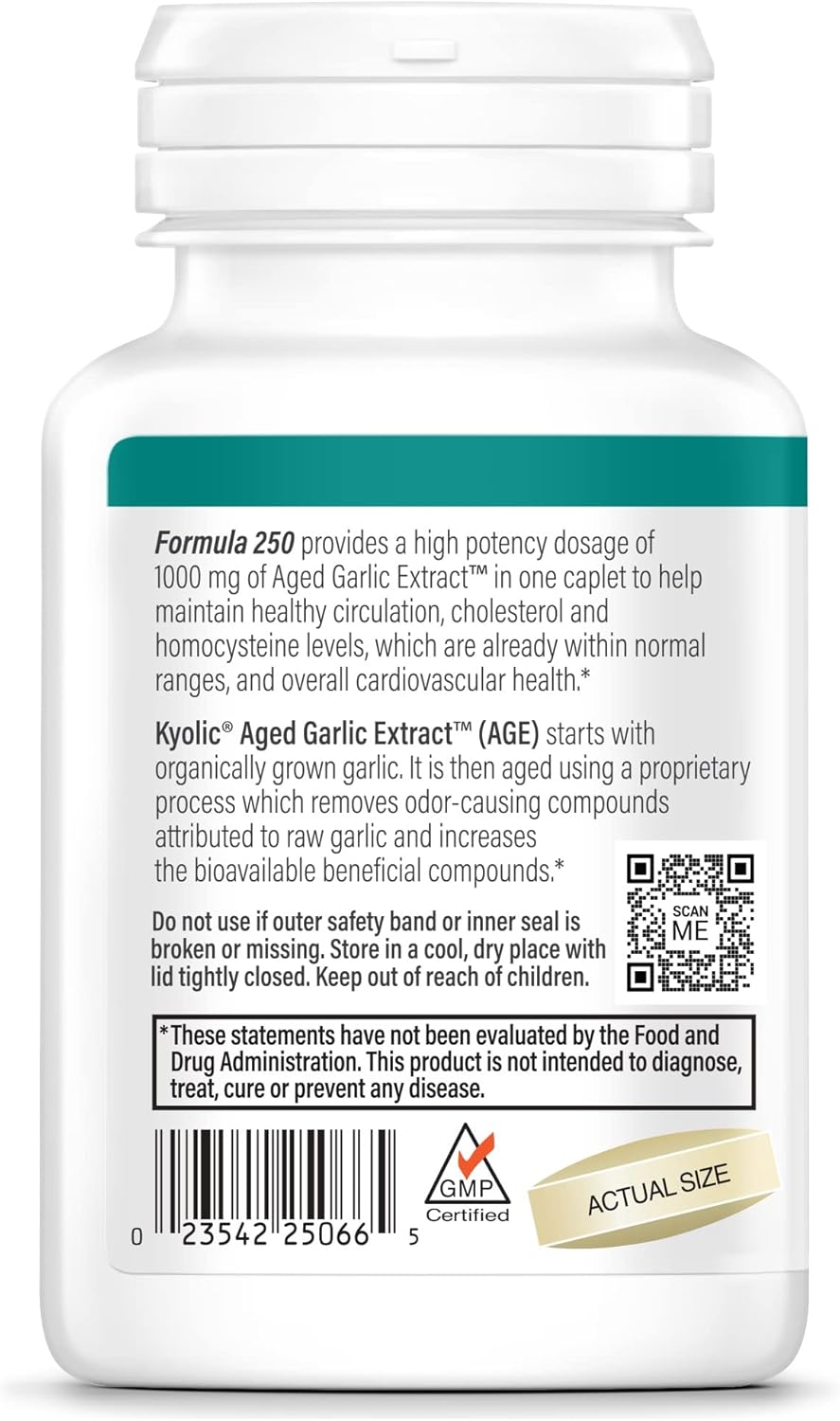 Kyolic Aged Garlic Extract Formula 250, Cardiovascular Health Support, 60 Vegan Capsules, One Daily