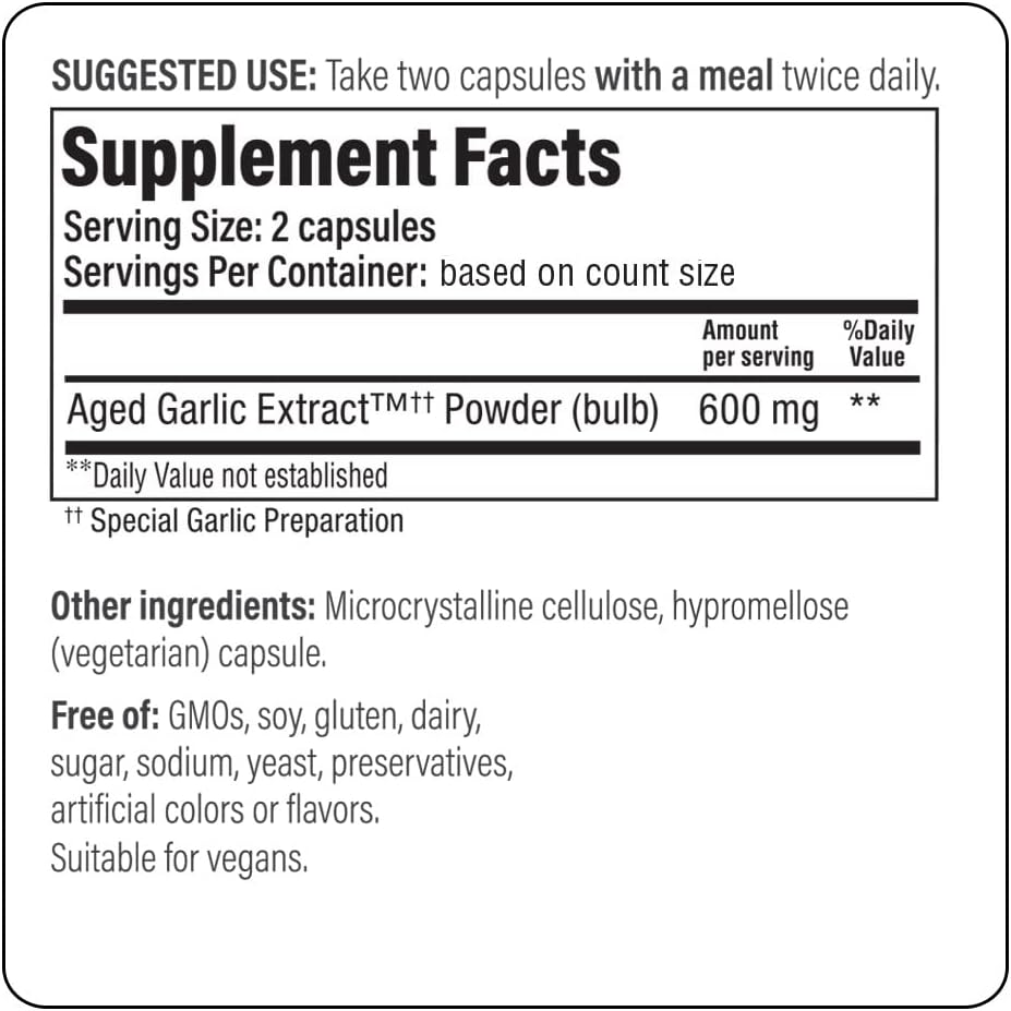 Kyolic Aged Garlic Extract Formula 300 Vegan Capsules - 120 Count
