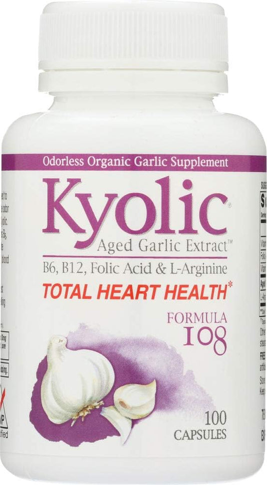Kyolic Aged Garlic Extract Total Heart Health Formula 108 - 100 Capsules - Natural Cardiovascular Support Supplement