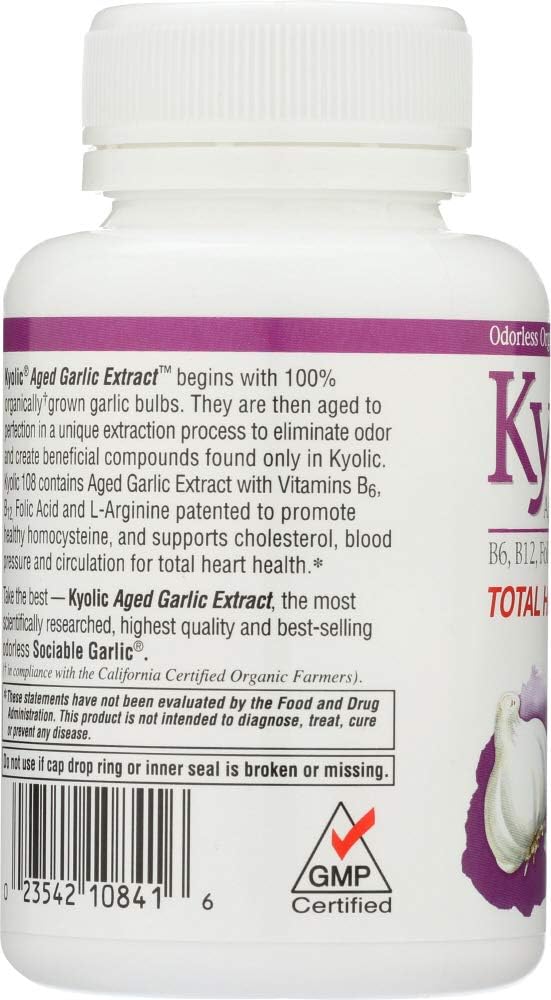 Kyolic Aged Garlic Extract Total Heart Health Formula 108 - 100 Capsules - Natural Cardiovascular Support Supplement
