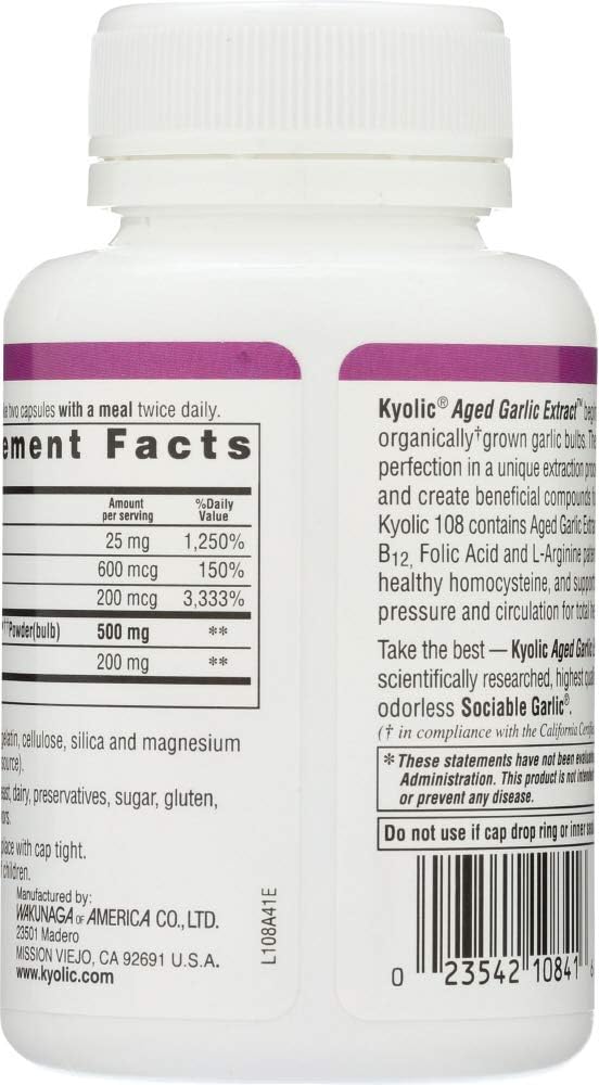 Kyolic Aged Garlic Extract Total Heart Health Formula 108 - 100 Capsules - Natural Cardiovascular Support Supplement