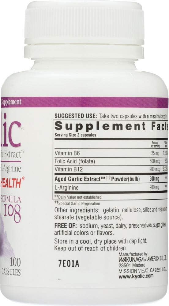 Kyolic Aged Garlic Extract Total Heart Health Formula 108 - 100 Capsules - Natural Cardiovascular Support Supplement