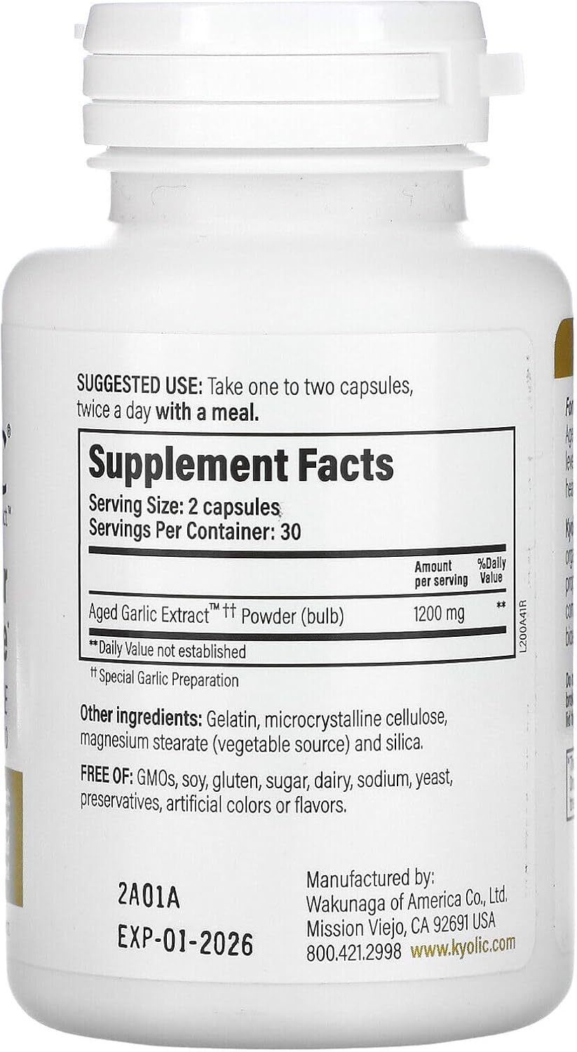 Kyolic Formula 200 Aged Garlic Extract Reserve Capsule, 600mg - 60 Capsules per Pack, 3 Packs per Case