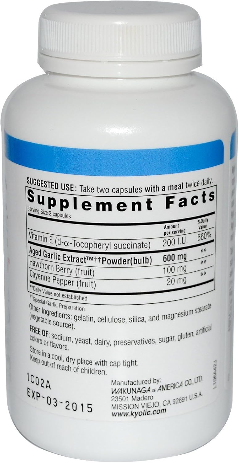 Kyolic Garlic 106 Supplement with Vitamin E and Cayenne - 200 Count Bottle