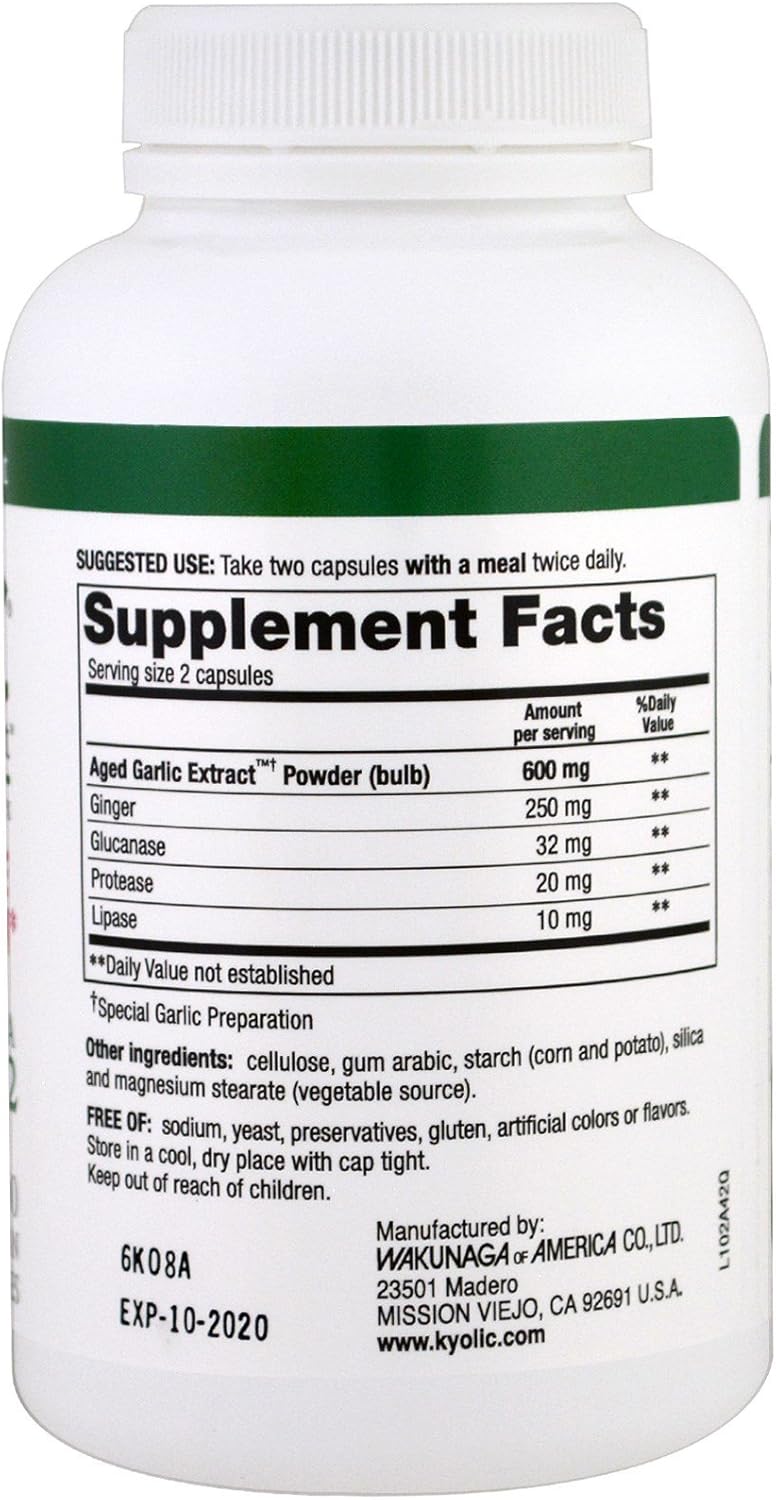Kyolic Garlic Supplement with Enzymes - 200 Vegetarian Capsules