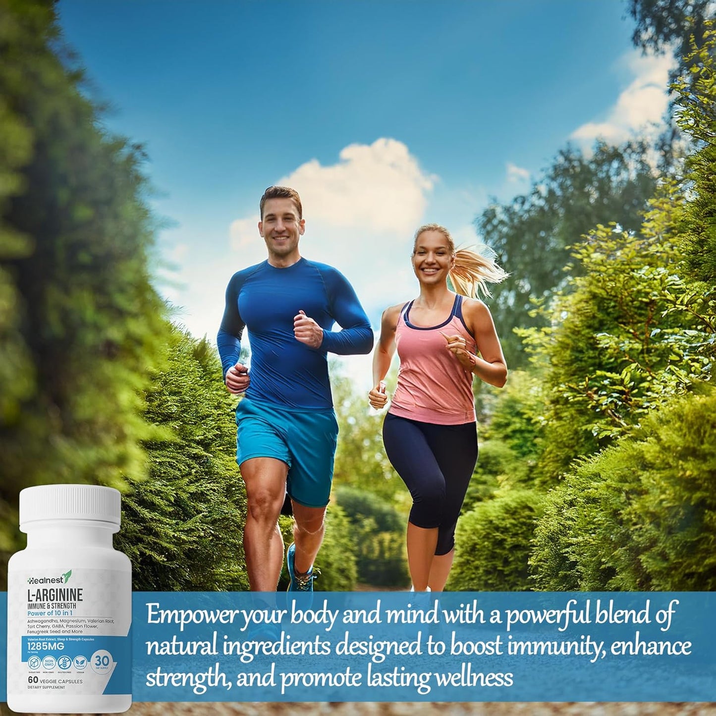 L-Arginine Capsules with L-Theanine, Valerian Root, Ashwagandha, Magnesium, Tart Cherry - 60 Non-GMO Veggie Capsules