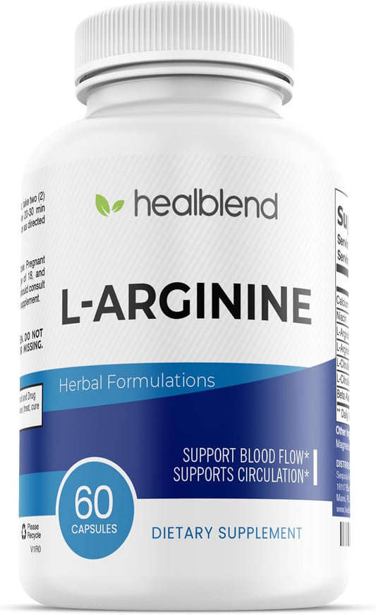 L-Arginine Plus Supplement with Calcium, Niacin, L-Citrulline Complex, Beta Alanine - 60 Capsules for Improved Health