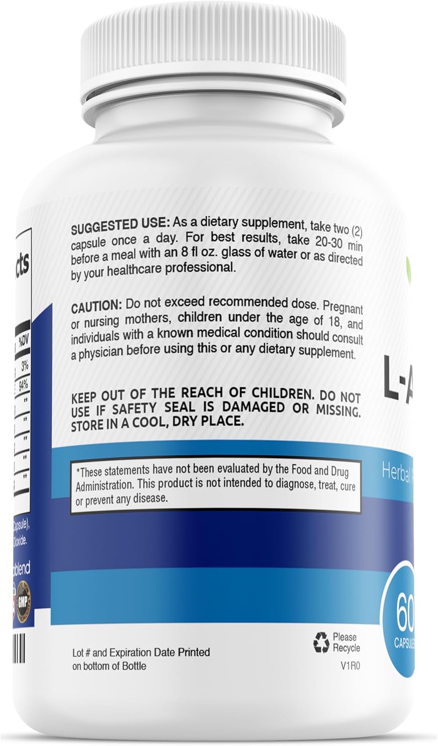 L-Arginine Plus Supplement with Calcium, Niacin, L-Citrulline Complex, Beta Alanine - 60 Capsules for Improved Health