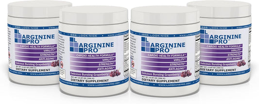 L-ARGININE PRO Grape Powder Supplement | 5,500mg L-arginine, 1,100mg L-Citrulline | 4 Jars