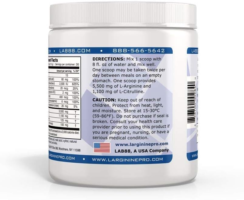 L-ARGININE PRO Grape Powder Supplement | 5,500mg L-arginine, 1,100mg L-Citrulline | 4 Jars