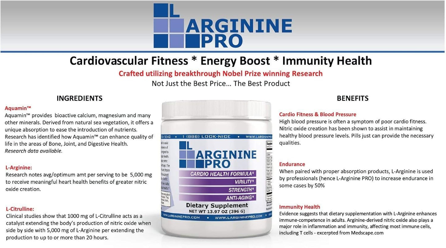 L-ARGININE PRO Grape Powder Supplement | 5,500mg L-arginine, 1,100mg L-Citrulline | 4 Jars