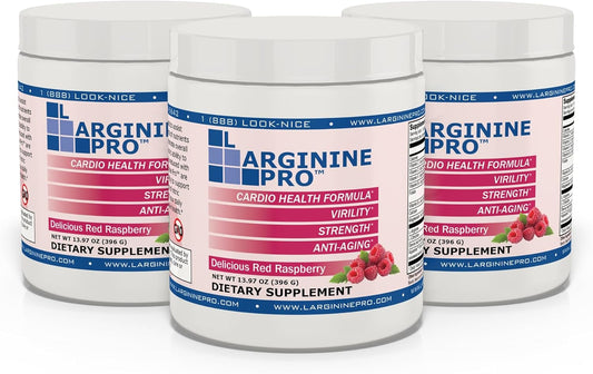 L-ARGININE PRO Raspberry Powder Supplement | 5,500mg L-arginine & 1,100mg L-Citrulline | 3 Jars