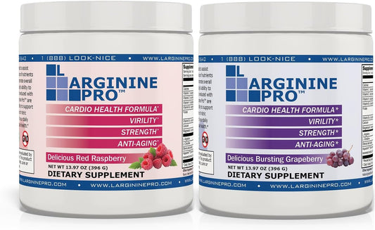 L-ARGININE PRO Supplement Powder with 5,500mg L-arginine and 1,100mg L-Citrulline - 30 Servings, Grape & Raspberry Flavor (Pack of 2)