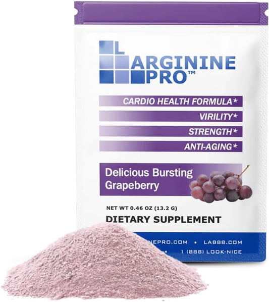 L-ARGININE PRO Travel Packets - 5,500mg L-arginine, 1,100mg L-Citrulline (Grape Berry, 30 Packets)