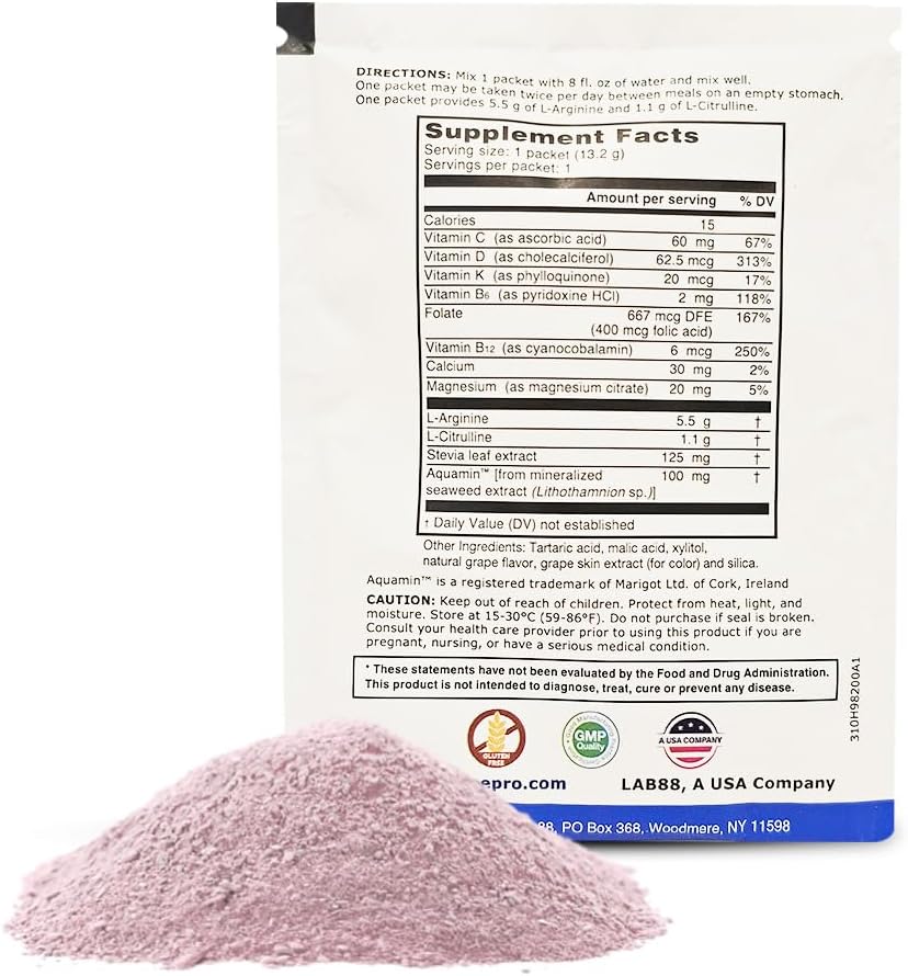 L-ARGININE PRO Travel Packets - 5,500mg L-arginine, 1,100mg L-Citrulline (Grape Berry, 30 Packets)