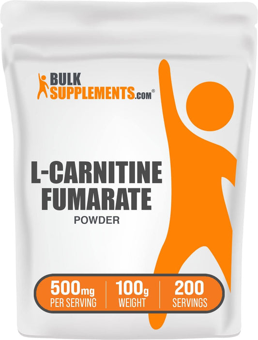 L-Carnitine Fumarate Powder - 500mg per Serving, Gluten-Free Carnitine Supplement - 100g (3.5 oz) Powder Pack