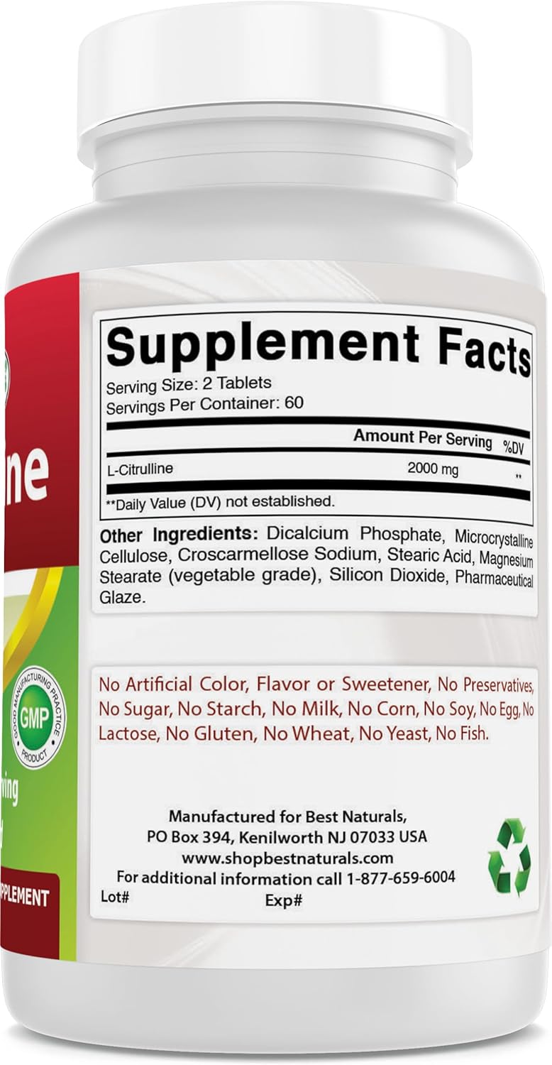 L-Citrulline 2000mg Tablets - Non-GMO & Gluten Free - 120 Count (Pack of 3) - Top Quality Supplement