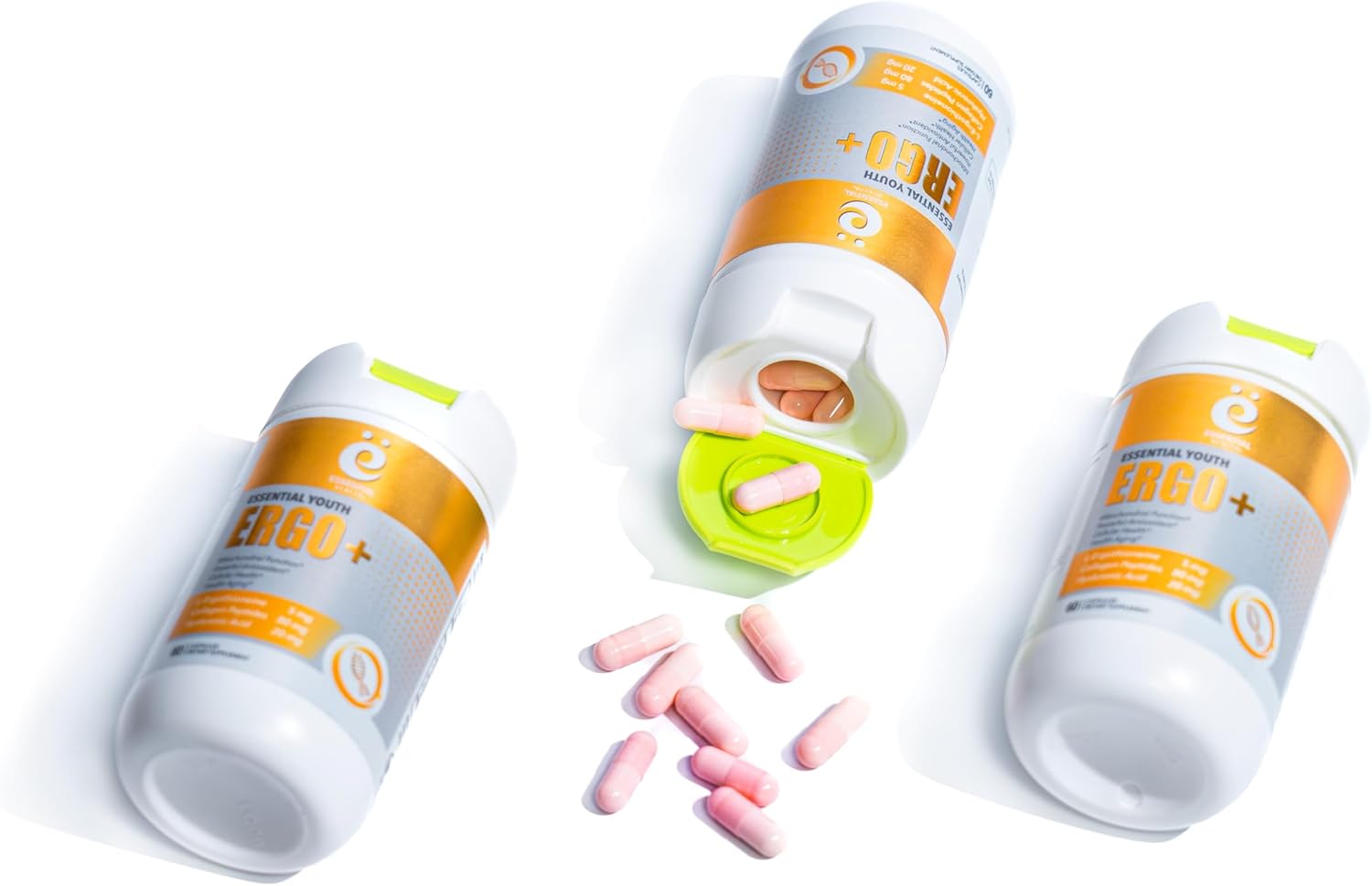 L-Ergothioneine with Collagen Peptides, Hyaluronic Acid, Vitamin C & E - Antioxidant for Longevity & Healthy Aging - Gluten-Free, 60 Capsules