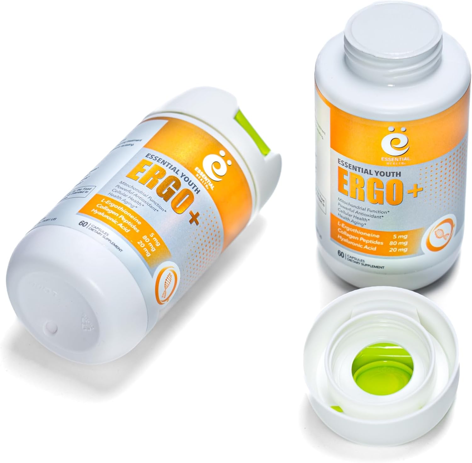 L-Ergothioneine with Collagen Peptides, Hyaluronic Acid, Vitamin C & E - Antioxidant for Longevity & Healthy Aging - Gluten-Free, 60 Capsules